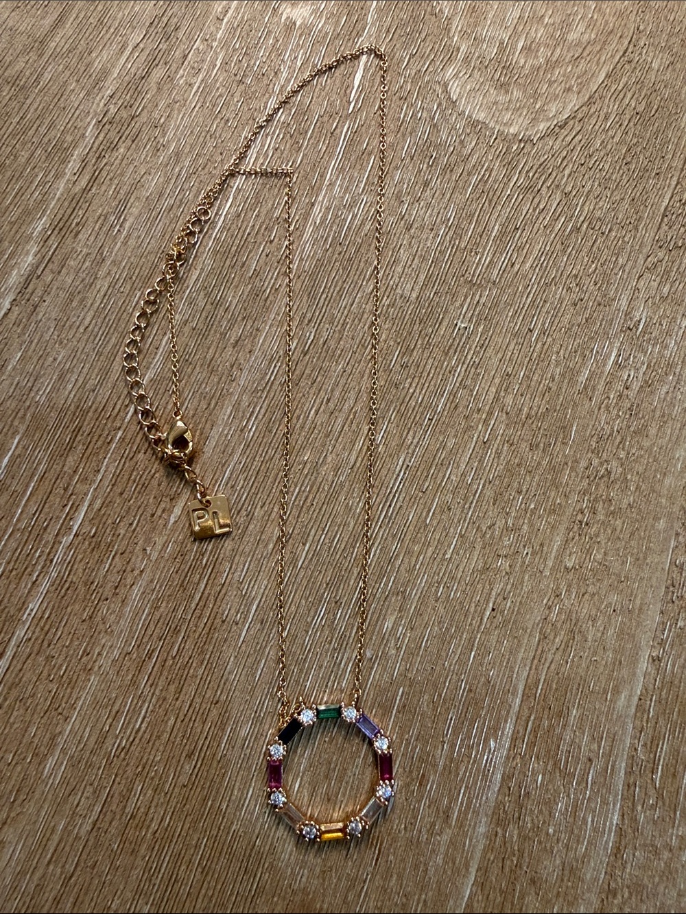 Park Lane Gold-Tone Rainbow Baguette Circle Pendant Necklace